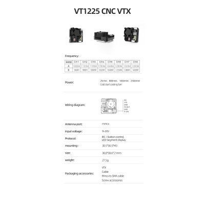 Видеопередатчик (VTX) Skyzone 2.5W 1.2GHz 16CH упаковка 200шт. (VT1225BOX) U0972426 фото