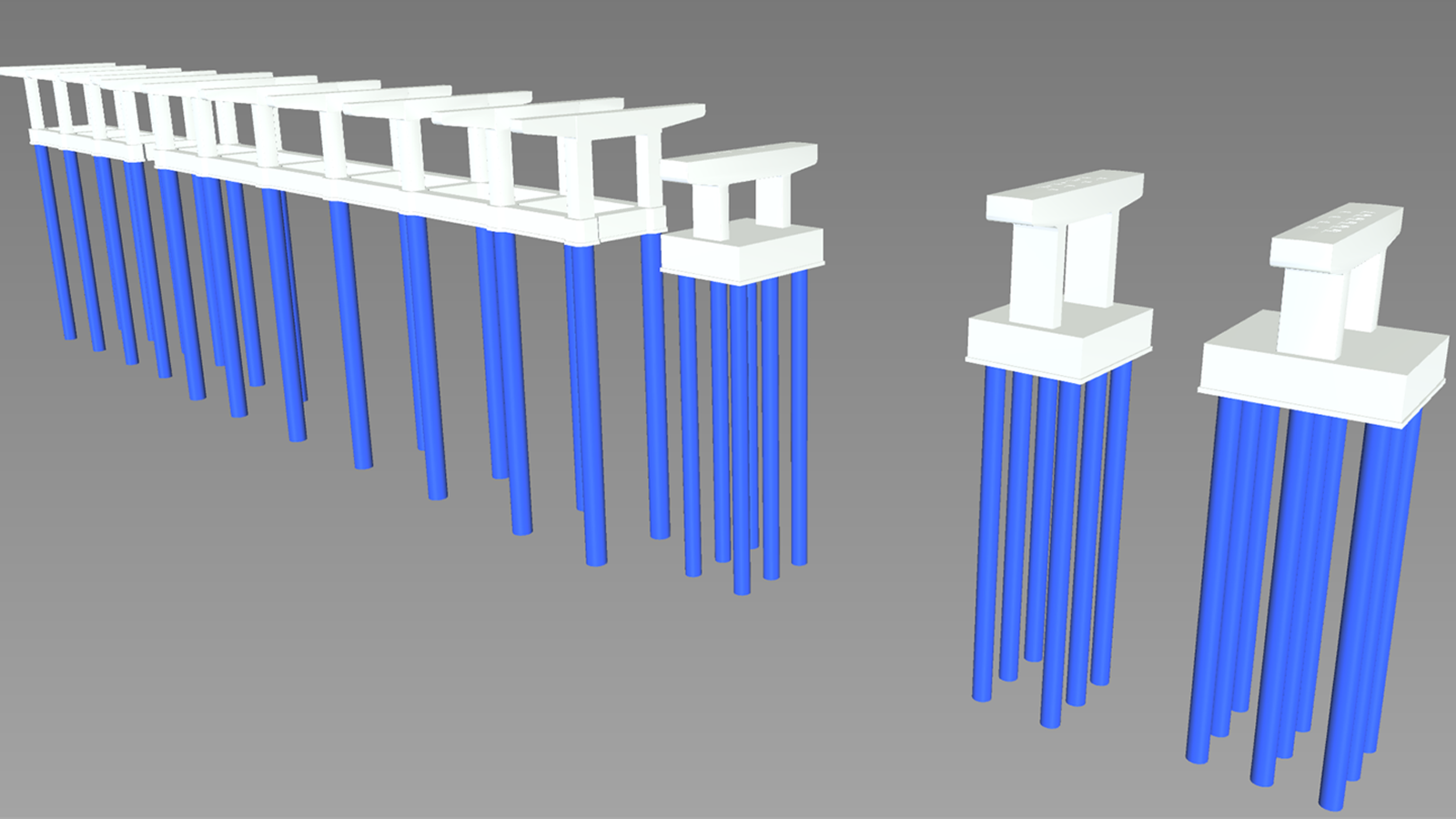 Conceptual visualisation of the foundation for a railway viaduct, comprising 129 bored piles inspected throughout the project.
